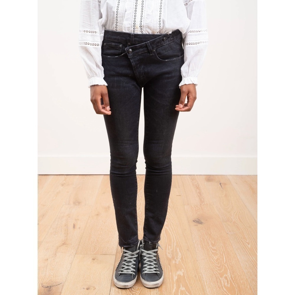 R13 Crossover Skinny Jeans Womens 27 Black Marble Distressed Punk Rock Grunge